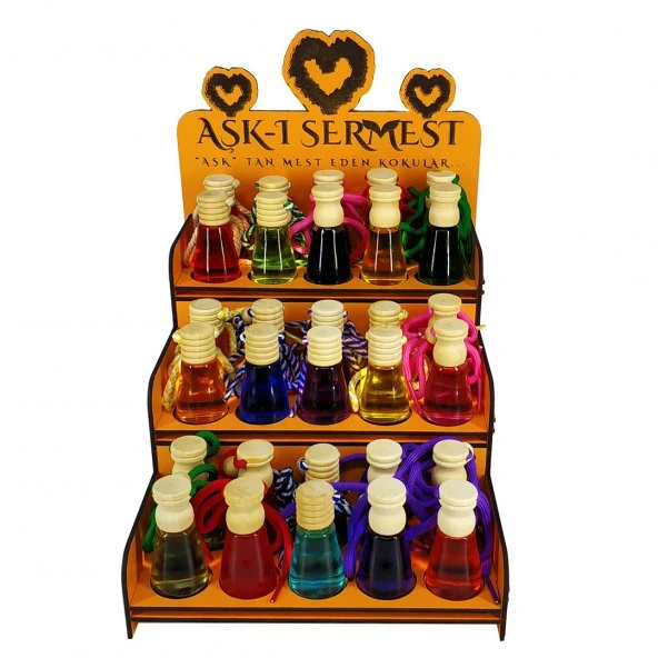 Aşk-ı Sermest Turuncu Ahşap Standlı 30 Adet 12 ML Mango Kokulu Araç Parfümü ürün görseli 1