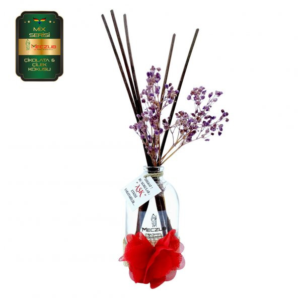 Meczub Mix Serisi Çikolata & Çilek Kokulu 100 ml Oval Şişe Bambu Çubuklu Ortam Kokusu