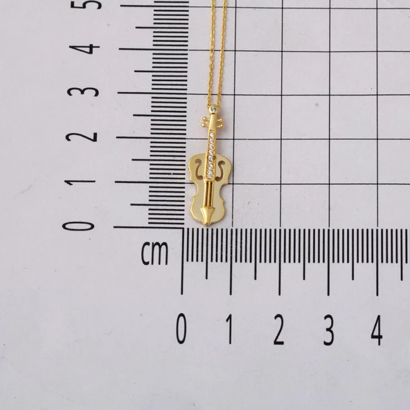 Keman Model Müzik Aleti Altın Kolye - 5