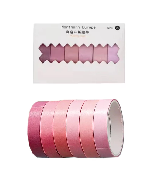 Vintage Washi Tape Bant Yapışkanlı Maskeleme Kağıdı Renkli Bant 6 lı - Pembe Tonları