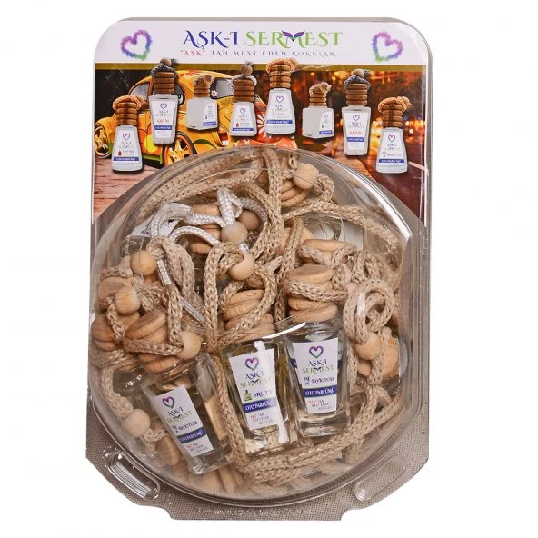 Aşk-ı Sermest Fanus Standlı 30 Adet 12 ML Mango Kokulu Araç Parfümü ürün görseli 1