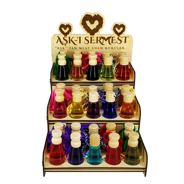 Aşk-ı Sermest Beyaz Ahşap Standlı 30 Adet 8 ML Aşk'ın Ateşi Kokulu Araç Parfümü
