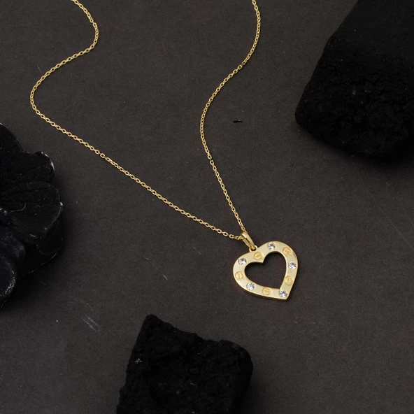 Vidalı Kalpli Kadın Altın Kolye - Resim 2