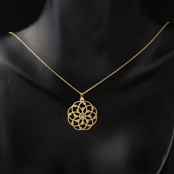 Yaşam Çiçeği Tasarımlı Altın Kolye - Resim 4