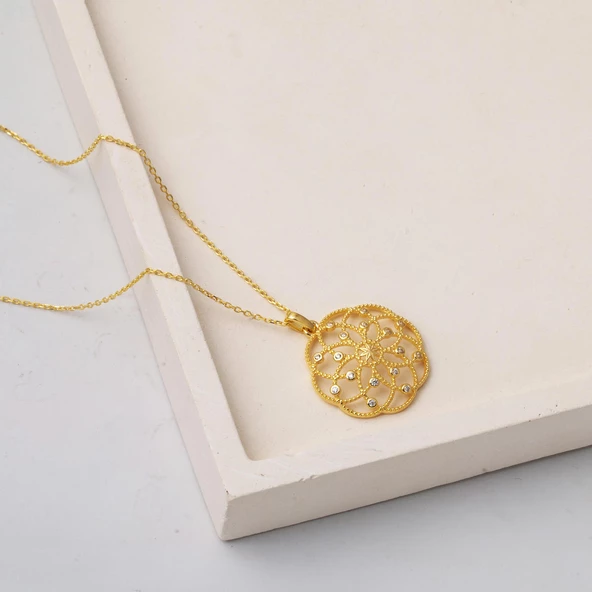 Yaşam Çiçeği Tasarımlı Altın Kolye - Resim 3