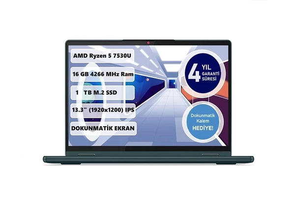 Lenovo Yoga 6 AMD Ryzen 7 7730U 16GB 1TB SSD Freedos 13.3" WUXGA Taşınabilir Bilgisayar 83B2008RTX