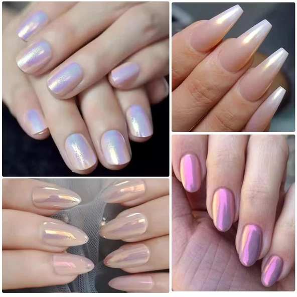 Nail Art Tırnak Süsleme İnci Tozu 6lı Set Ayna Tozu - Resim 5