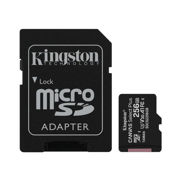 Kingston 256 GB micSDXC Canvas Select Plus 100R A1 C10 Card + ADP Hafıza Kartı