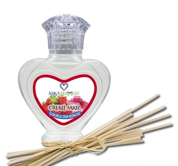 Aşk-ı Sermest Çikolata&Sakız Aromalı Bambu Çubuklu Oda Kokusu Parfüm, Kalp Şişe, 60 mL, 10 Adet ürün görseli