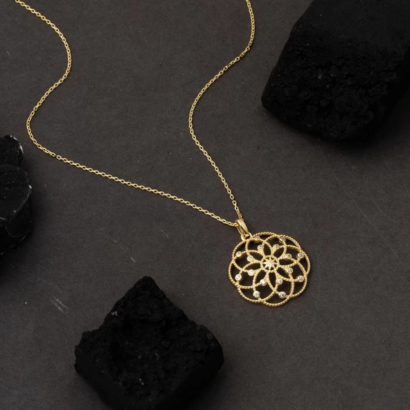 Yaşam Çiçeği Tasarımlı Altın Kolye - Resim 2