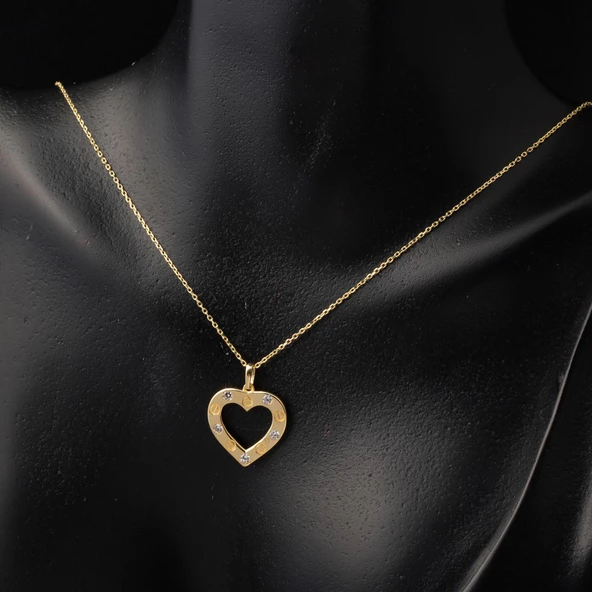 Vidalı Kalpli Kadın Altın Kolye - Resim 4