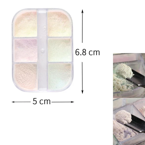 Nail Art Tırnak Süsleme İnci Tozu 6lı Set Ayna Tozu - Resim 4