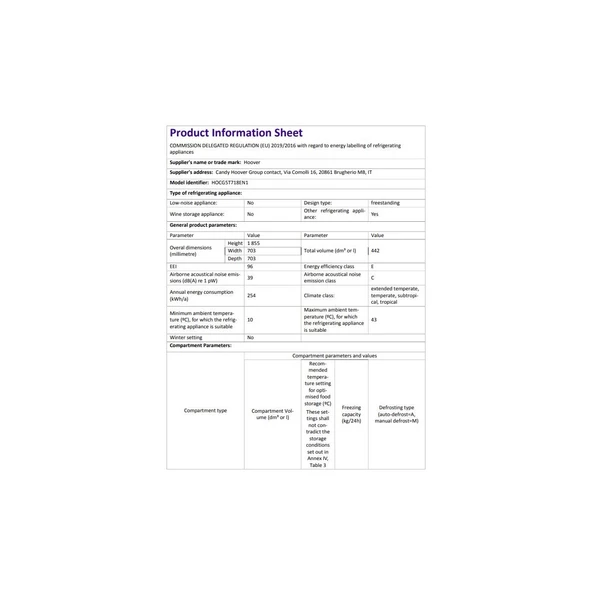 Hoover HOCG5T718EN1 E Enerji Sınıfı 442 Lt Wi-Fi Bağlantılı No Frost Buzdolabı - 4