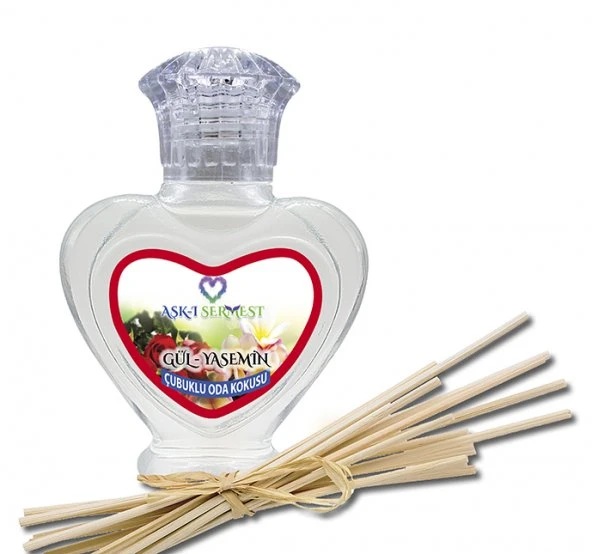 Aşk-ı Sermest Freesia&Magnolia Aromalı Bambu Çubuklu Oda Kokusu Parfüm, Kalp Şişe, 60 mL, 10 Adet ürün görseli 1