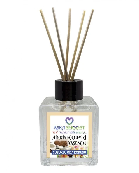 Aşk-ı Sermest Çikolata&Sakız Aromalı Bambu Çubuklu Oda Kokusu Parfüm,  Küp Şişe, 60 mL, 10 Adet ürün görseli