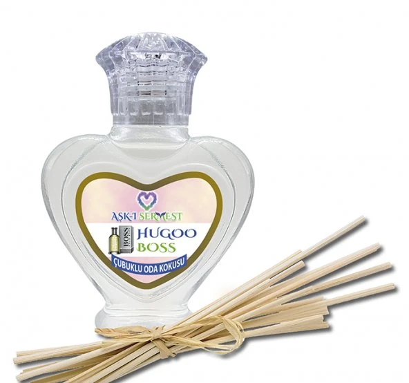 Aşk-ı Sermest Hugoo Boss Çiçek Aromalı Bambu Çubuklu Oda Kokusu Parfüm, Kalp Şişe, 60 mL, 10 Adet ürün görseli 1
