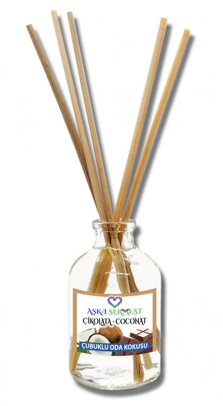 Aşk-ı Sermest Çikolata&Coconut Aromalı Bambu Çubuklu Oda Kokusu Parfüm, Oval Şişe, 100 mL, 10 Adet - 1
