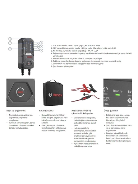 Bosch C30 Akü Şarj Cihazı 6/12 V 3.8 A - 4