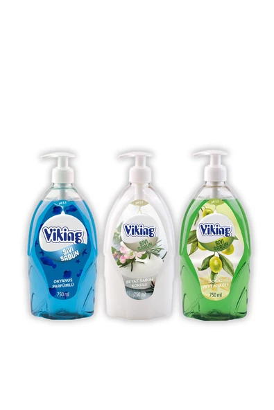 Viking Sıvı Sabun Karma Koli 12 Adet Zeytinyağ/ Beyaz / Okyanus 750 ML