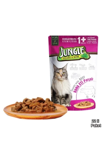 Jungle Pouch Kısır Kedi Dana Eti Parçalı 22 Ad.jelli Yaş Mama