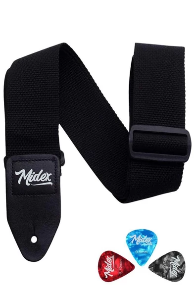 Midex ASM-26BK Gitar Omuz Askısı Siyah Renk 89-155cm (Pena Hediye)