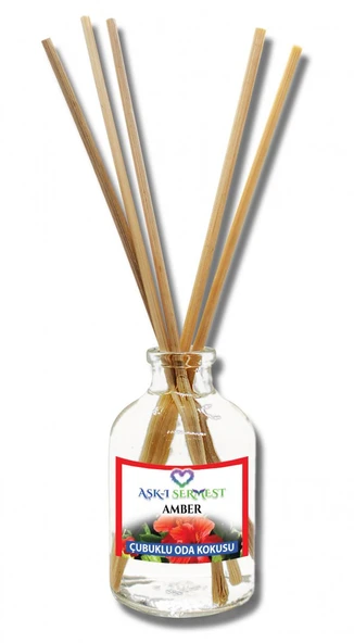 Aşk-ı Sermest Amber Aromalı Bambu Çubuklu Oda Kokusu Parfüm, Oval Şişe, 50 mL , 10 Adet - 1