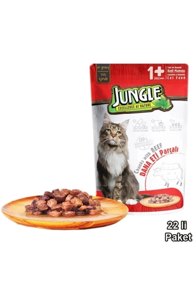 Jungle Pouch Kedi Biftekli Yaş Mama 100 Gr X 24 Ad.