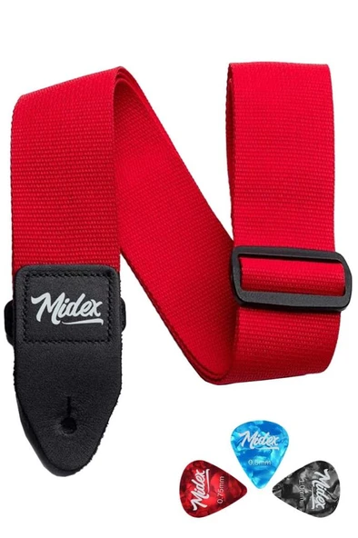 Midex ASM-26RD Gitar Omuz Askısı Kırmızı Renk 89-155cm (Pena Hediye) ürün görseli 1