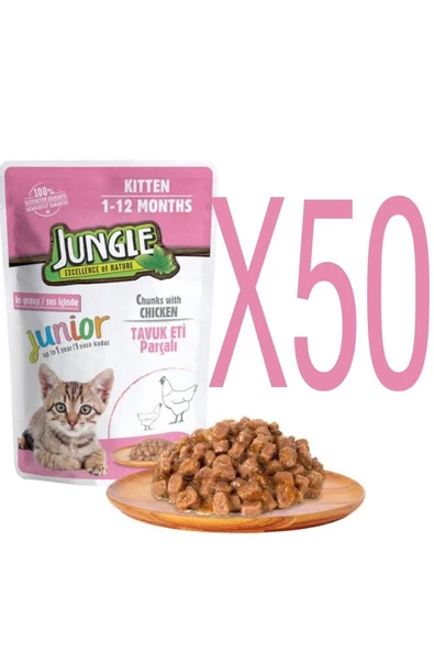 Jungle Kitten Tavuk Eti Parçalı Pouch Mama X50 Adet