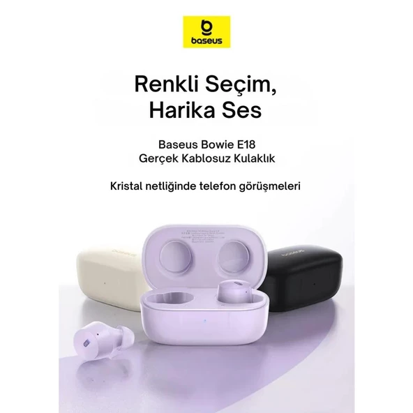 Baseus Kristal Ses Kaliteli BT5.3V Mikrofonlu Bluetooth Kulaklık, Çevresel Gürültü Engelleyici Kulaklık - 7