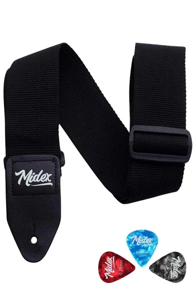 Midex ASM-26BK Gitar Omuz Askısı Siyah Renk 89-155cm (Pena Hediye) ürün görseli 1