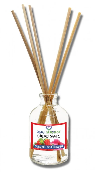 Aşk-ı Sermest Çilekli Sakız Aromalı Bambu Çubuklu Oda Kokusu Parfüm, Oval Şişe, 50 mL , 10 Adet - 1