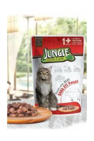 10'lu jungle kedi poşet yaş mama 100gr pate beef ezme dana etli