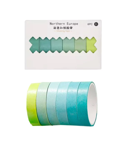 Vintage Washi Tape Bant Yapışkanlı Maskeleme Kağıdı Renkli Bant 6 lı - Yeşil Tonları