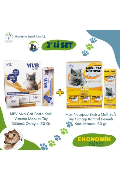 Cat Vitamin Paste 50 Gr ve Mvb Notopac Peynirli Kedi Macunu 50 gr 2 li ekonomik set