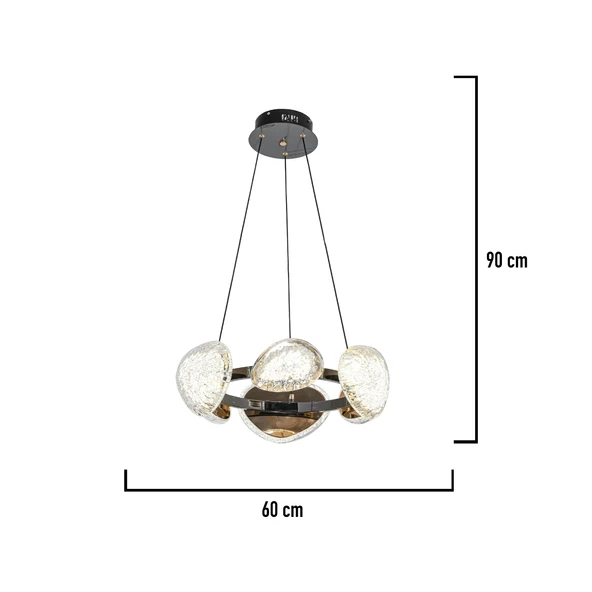 Apliqa Firuze 6'lı 36 Watt Eskitme Kristal Taşlı Modern Tasarım Salon Led Avize - Resim 3