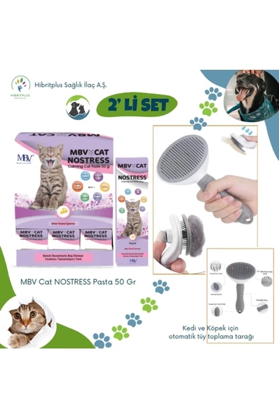 Nostress Cat Pasta 50 gr Kedi Ve Köpek Otomatik Tüy Toplama Tarağı 2 Li Set