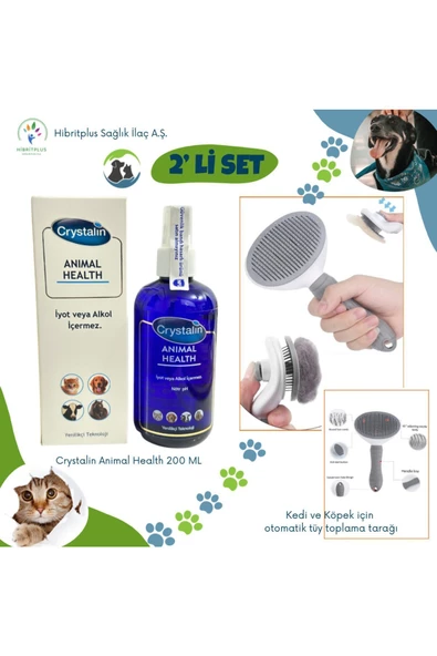Animal Health 250 ml Kedi Ve Köpek Otomatik Tüy Toplama Tarağı 2 Li Set