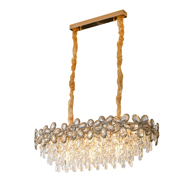 Apliqa Saral Sıralı Gold Yemek Masası Üstü, Kristal Taşlı Modern Tasarım Salon Avize - 2