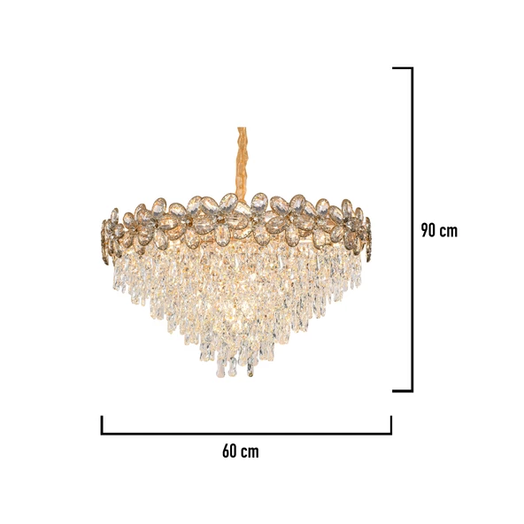 Apliqa Saral 60'lık Yuvarlak Gold Kristal Taşlı Modern Tasarım Salon Avize - Resim 4