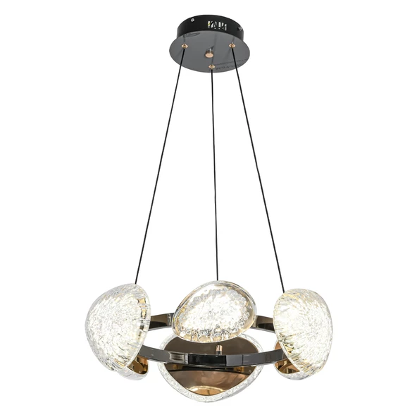 Apliqa Firuze 6'lı 36 Watt Eskitme Kristal Taşlı Modern Tasarım Salon Led Avize - Resim 2