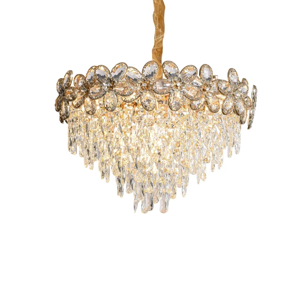 Apliqa Saral 60'lık Yuvarlak Gold Kristal Taşlı Modern Tasarım Salon Avize - Resim 2