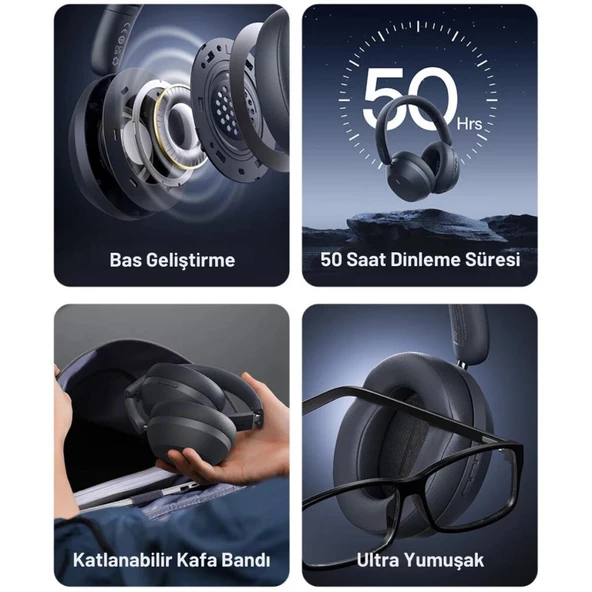 Baseus BT5.3V Mega Bass Mikrofonlu Kablosuz Kafaüstü Bluetooth Kulaklık, 600mAh Ultra Uzun Şarjlı - 3