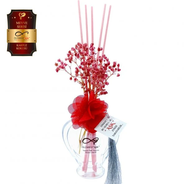 Ölümsüz Aşk Meyve Serisi Karpuz Kokulu 10 x 60 ml Kalp Şişe Bambu Çubuklu Ortam Kokusu ürün görseli 1