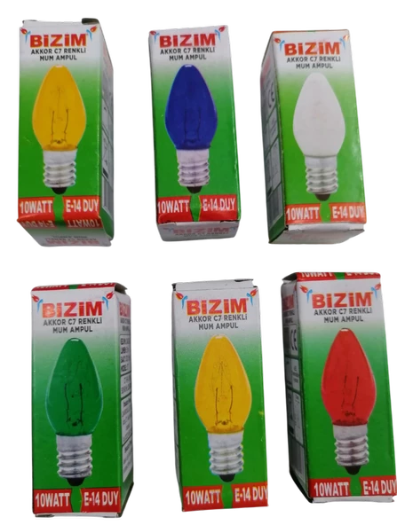 Renkli Bizim Akkor C7 Renkli Mum Ampul