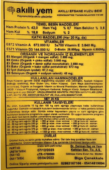 Akıllı Yem 42 HP Efsane Konsantre Kuzu Besi Yemi 20 KG - 6