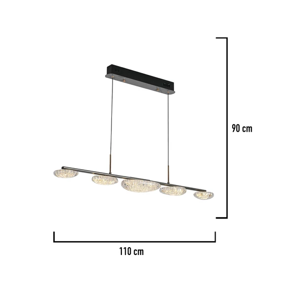 Apliqa Firuze 30 Watt Sıralı Eskitme Kristal Taşlı Yemek Masası Üstü, Modern Tasarım Salon Led Avize - Resim 3