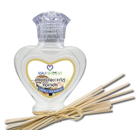 Aşk-ı Sermest Yasemin Aromalı Bambu Çubuklu Oda Kokusu Parfüm, Kalp Şişe, 60 mL, 5 Adet ürün görseli 1