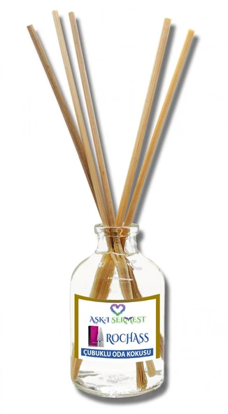 Aşk-ı Sermest Rochass Çiçek Aromalı Bambu Çubuklu Oda Kokusu Parfüm, Oval Şişe, 50 mL , 5 Adet