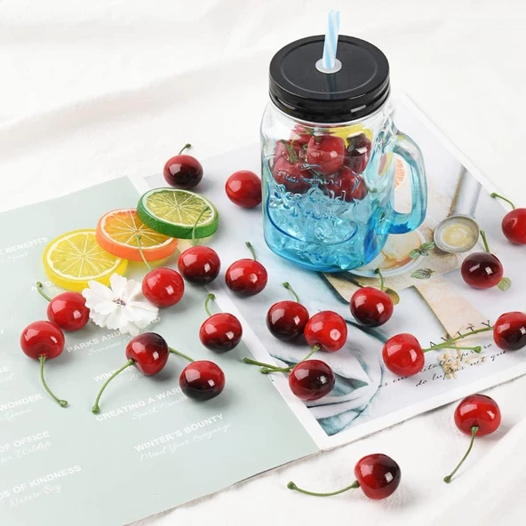 Nettenevime Yapay Kiraz Kırmızı 12li Paket  Yapay Meyve - Resim 2